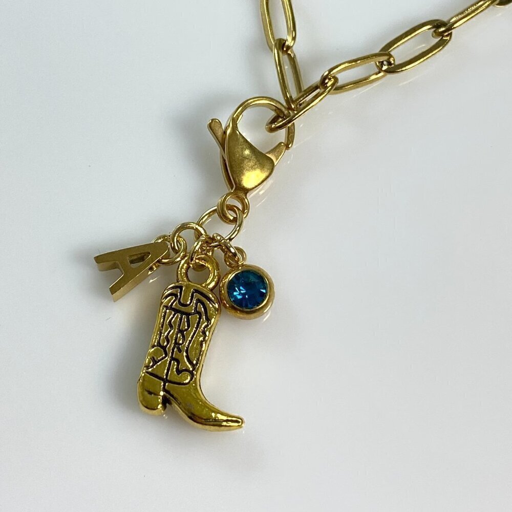 Cowgirl Boot with Letter and Birthstone Clip On Charm - CUSTOMIZABLE